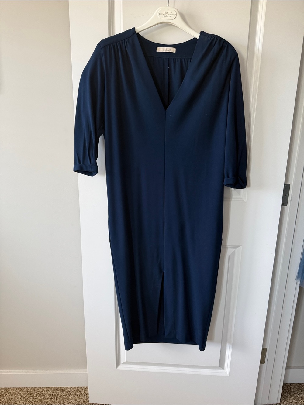 Elegant Navy  V-Neck Dress